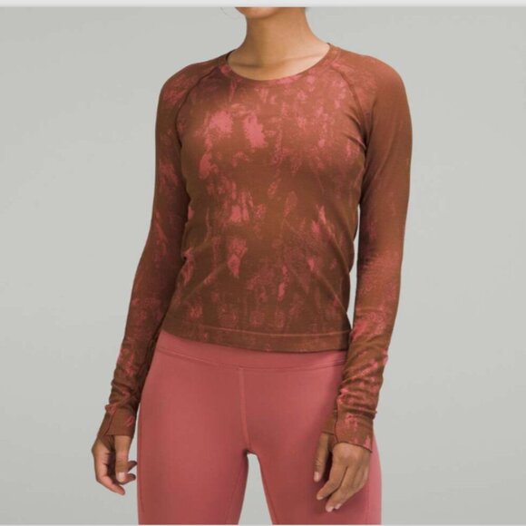 Lululemon Swiftly Tech 2.0 LS Top Size 4 Brown Pink Camo Race Length Athletic - Picture 1 of 7